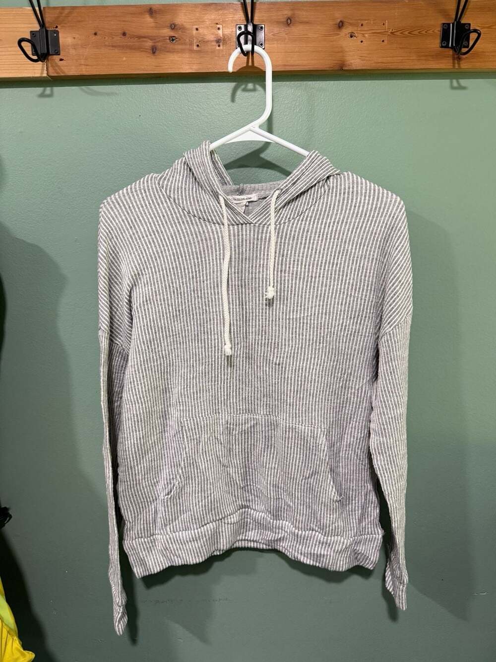Caution To The Wind Striped Waffle Knit Hoodie Gray White Pocket